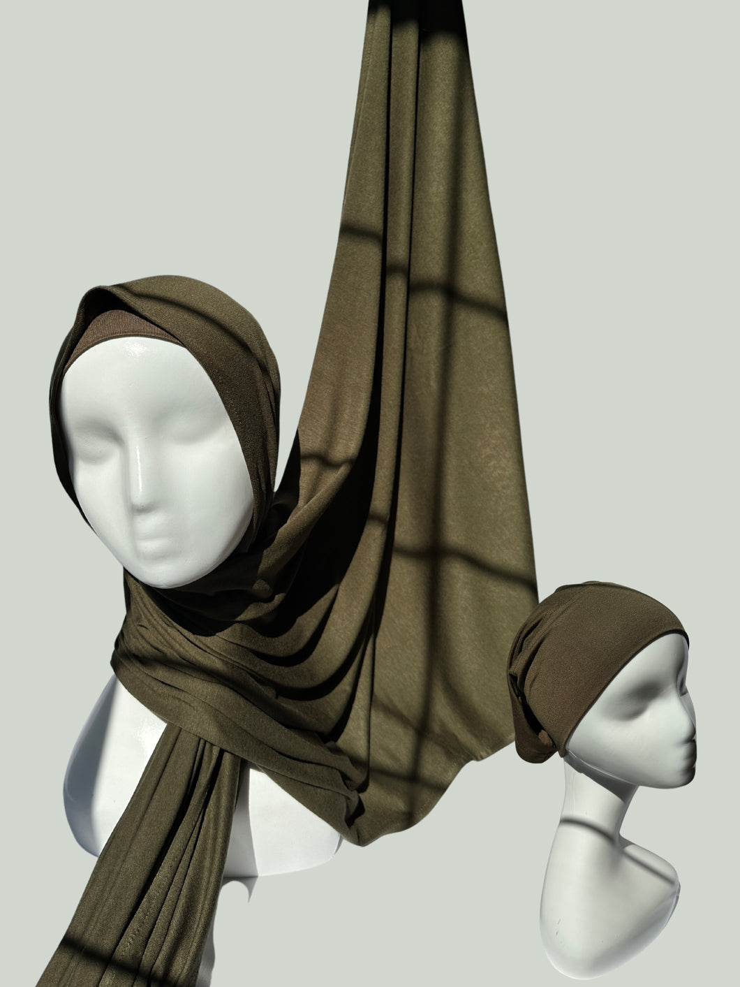 Matching Jersey Hijab with Cap - Olive Green