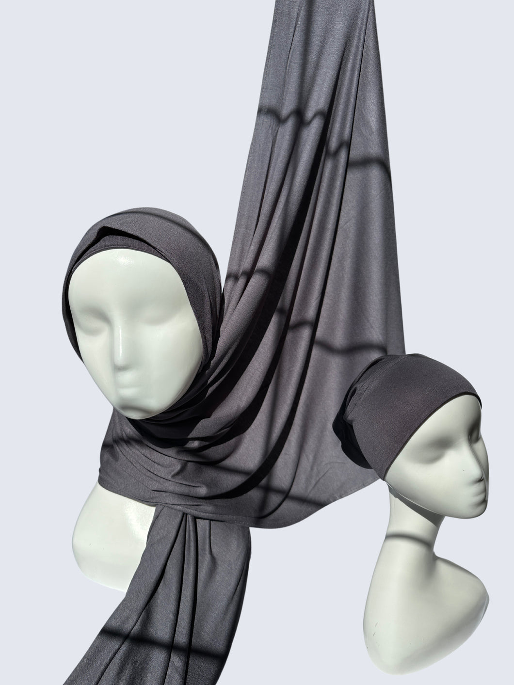 Matching Jersey Hijab with Cap - Greyish Blue