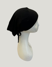 Load image into Gallery viewer, Black Satin Lined-Tie-back Cap
